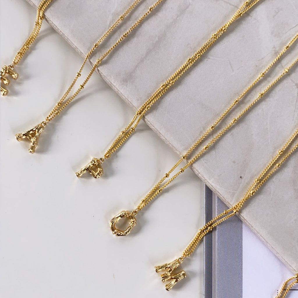 16" Gold bamboo initial necklace
