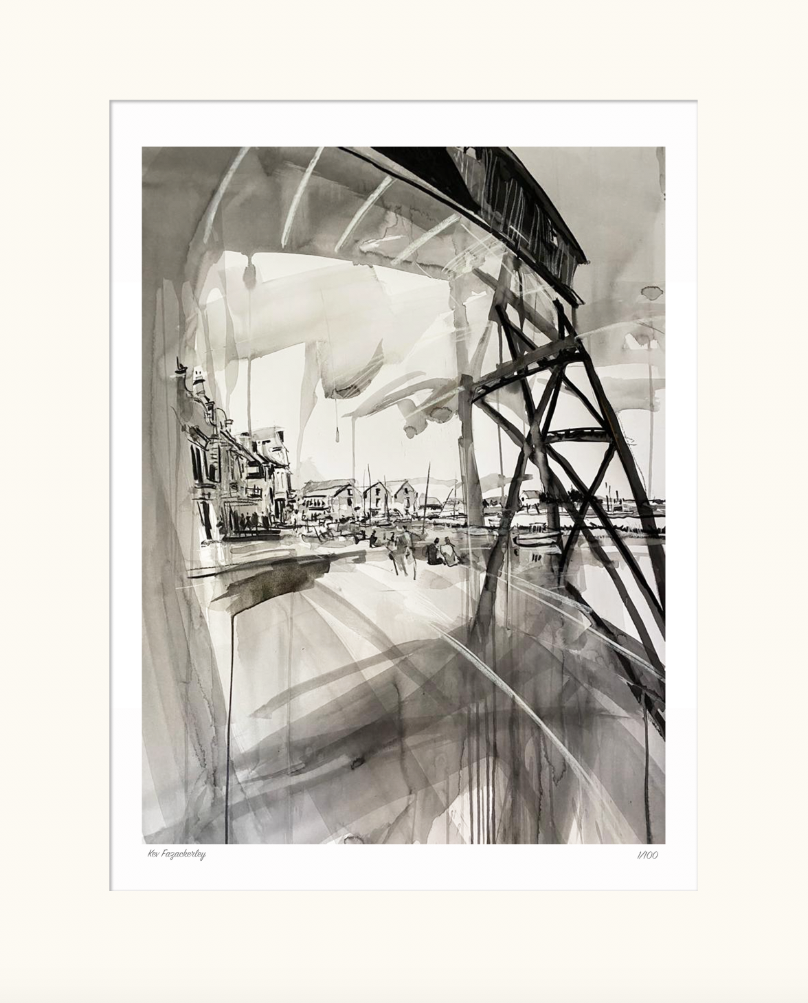 'Wells' monochrome ink print
