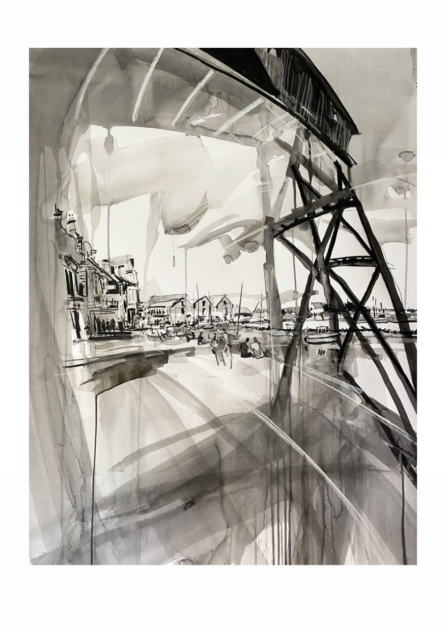 'Wells' monochrome ink print