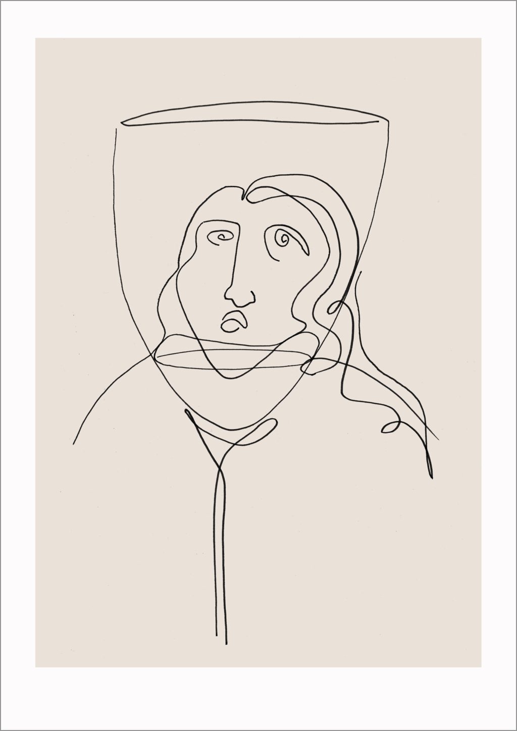 'Wine Face' line drawing print