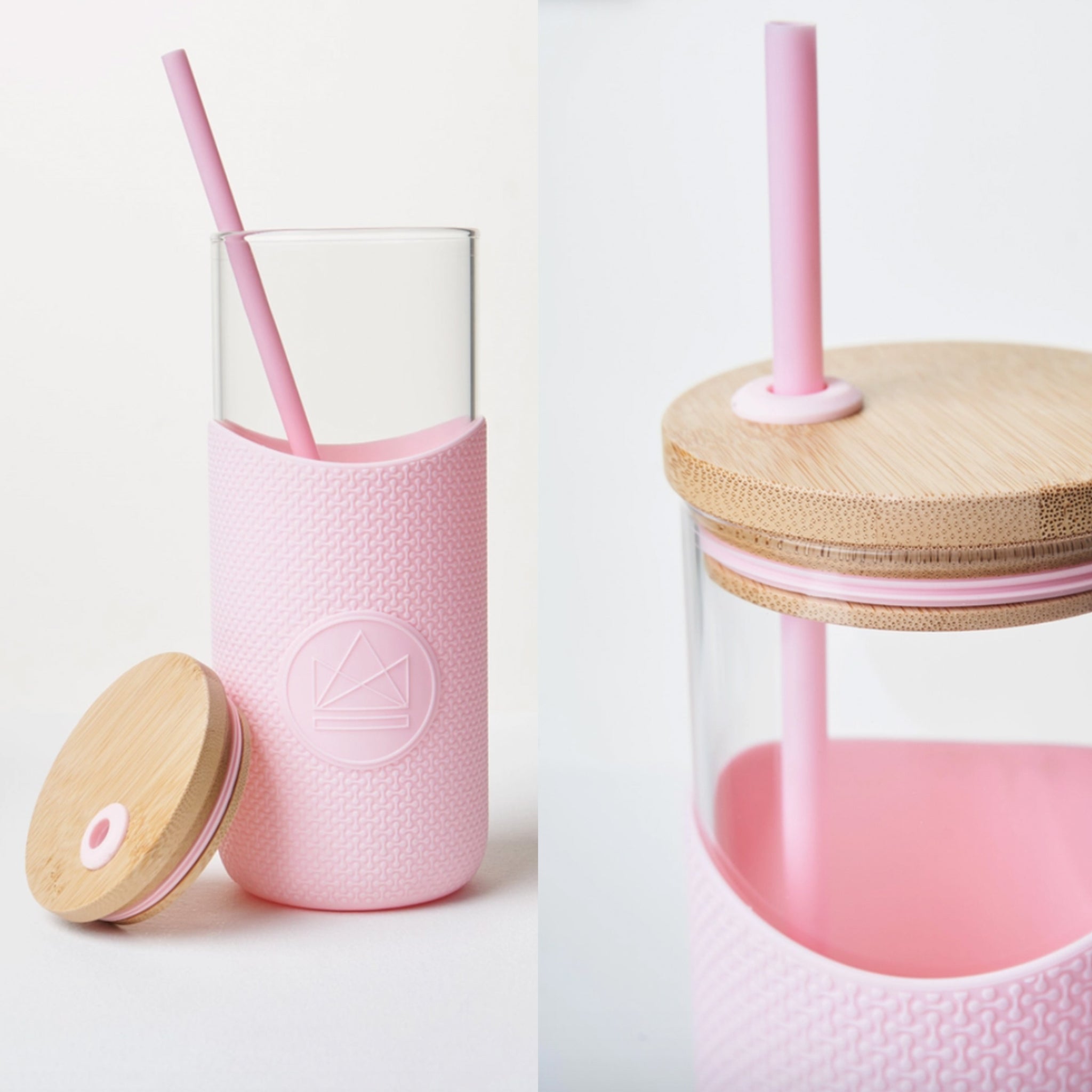 Pink Glass Water Bottle with Straw