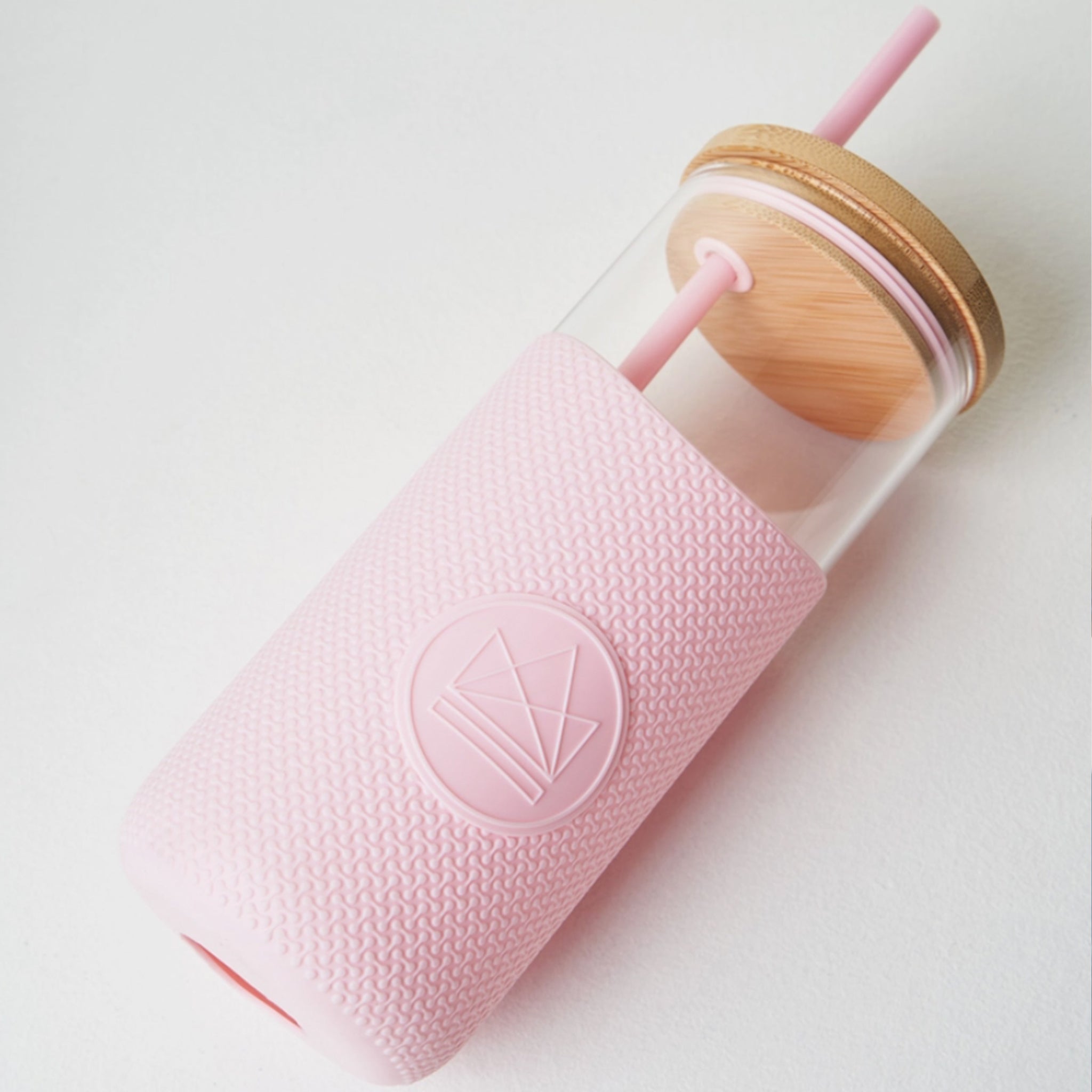 Pink Glass Water Bottle with Straw